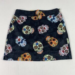 Loudmouth Skort Womens 4 Black Sugar Skull Golf Day Of Dead Halloween Print